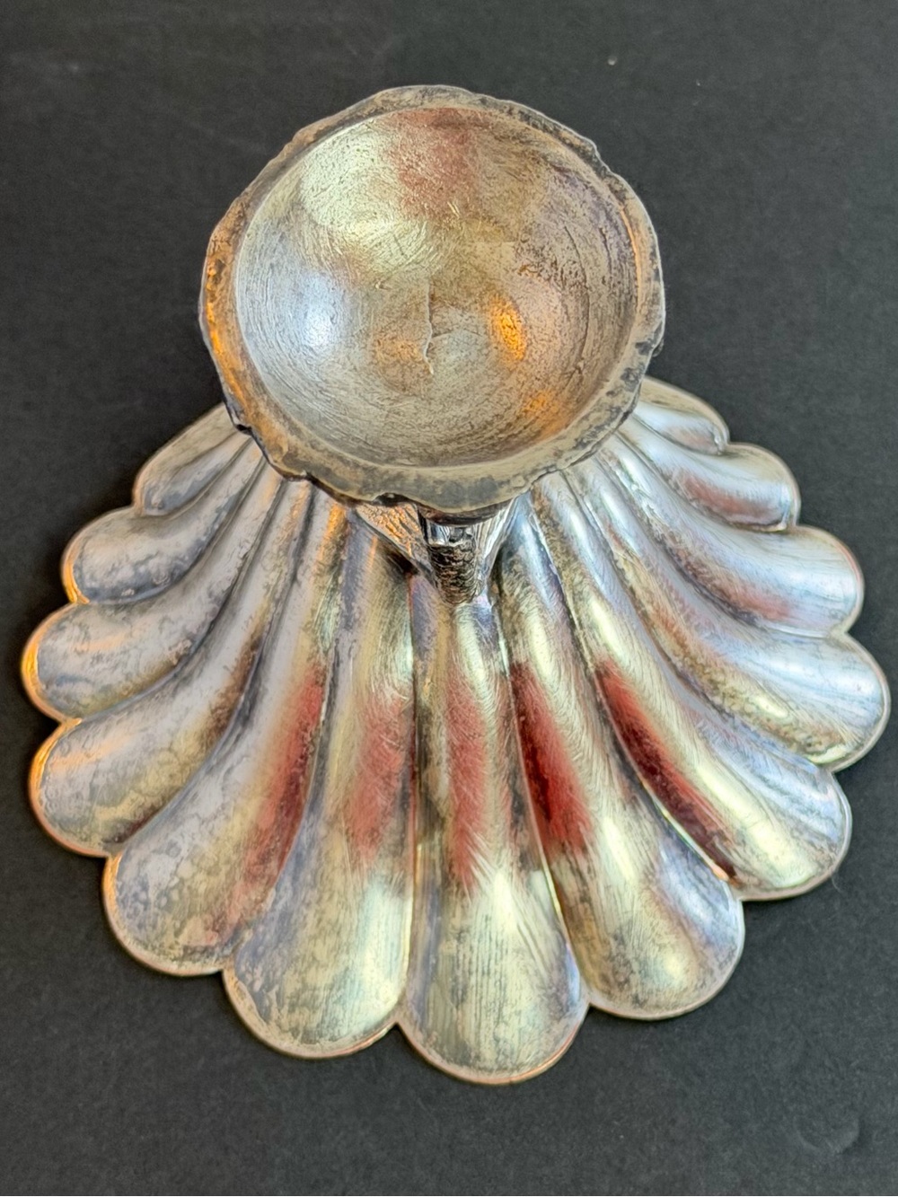 Antique English EP Copper Silver Plate Shell Salt Cellar Fish Stem Compote - Picture 10 of 13